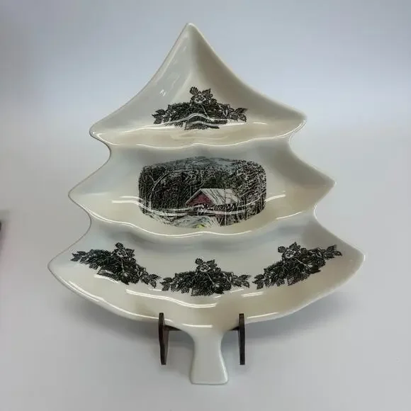 Johnson Bros Friendly Village Christmas Tree Candy Dish Holiday Decor Plate LG - Picture 2 of 10